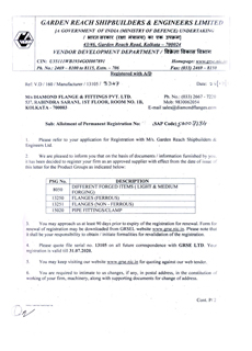 Garden Reach Shipbuilders & Engineers Limited Allotment of Registration